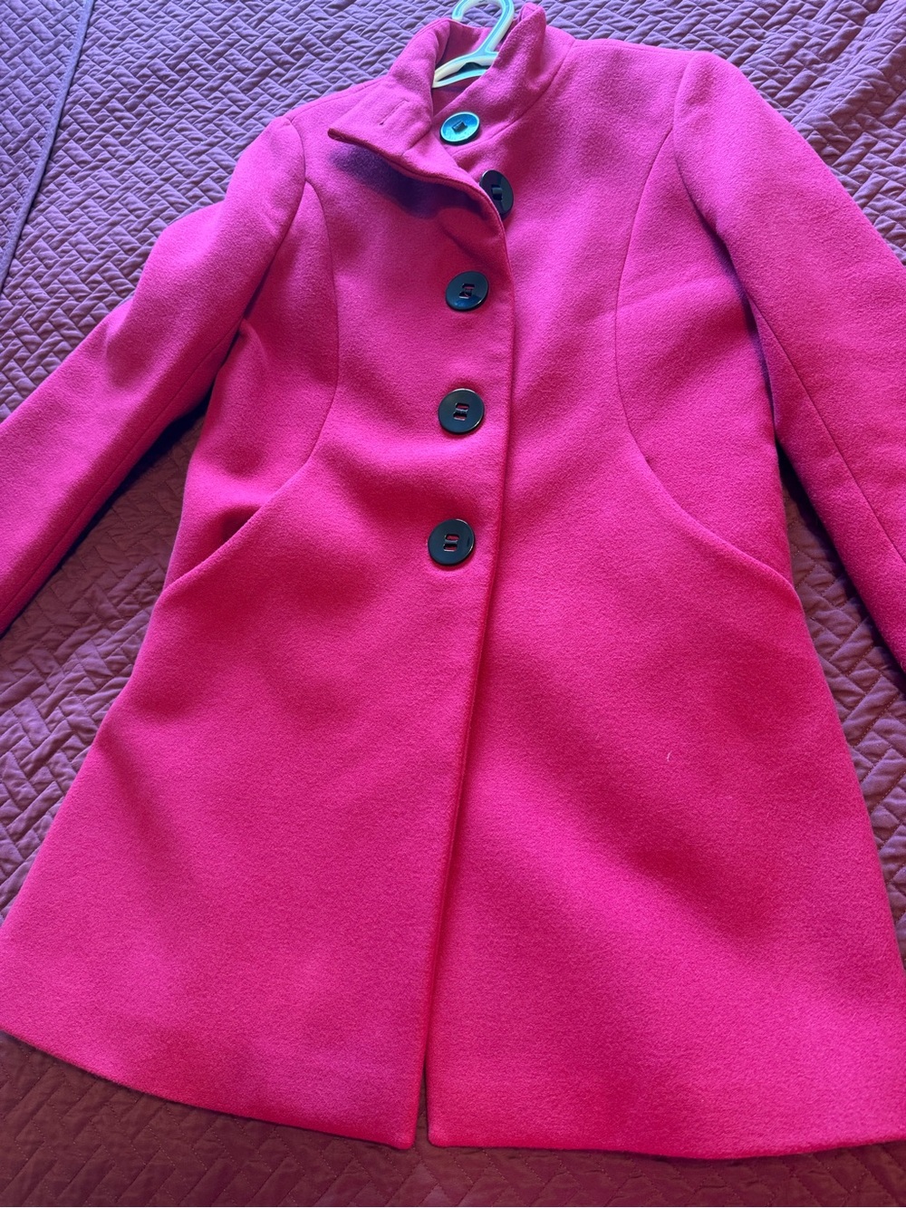 Laura Women’s Vibrant Pink Single-Breasted Wool-Blend Pea Coat